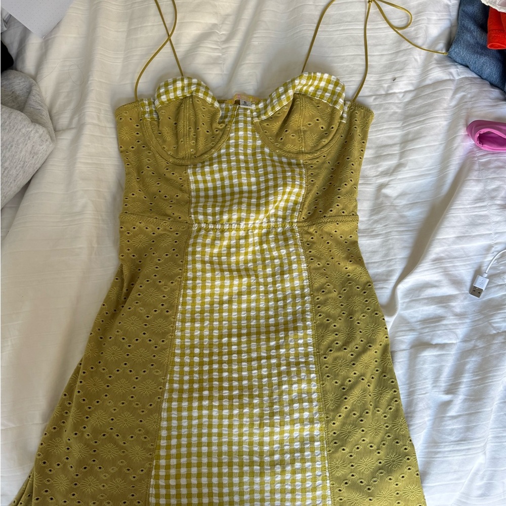 Urban Outfitters Strapless Yellow Gingham Dress